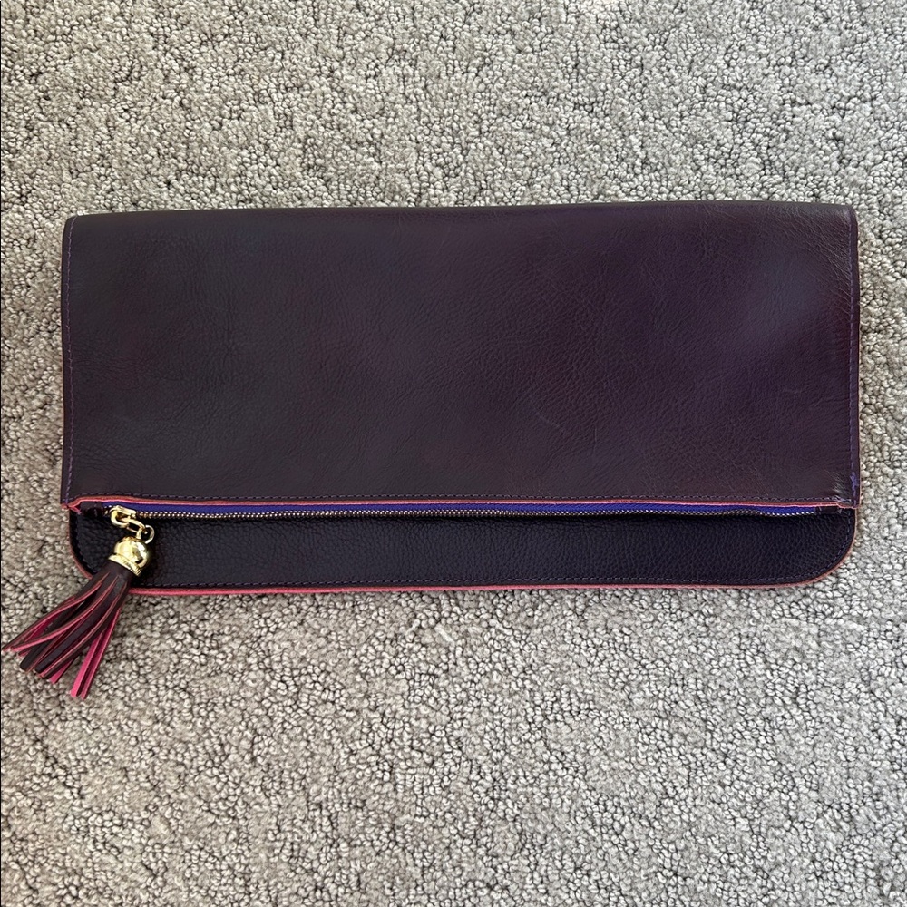 Terrida Genuine Calf Leather Folded Clutch Travel Bag Plum Pink Interior Purse - Picture 11 of 12